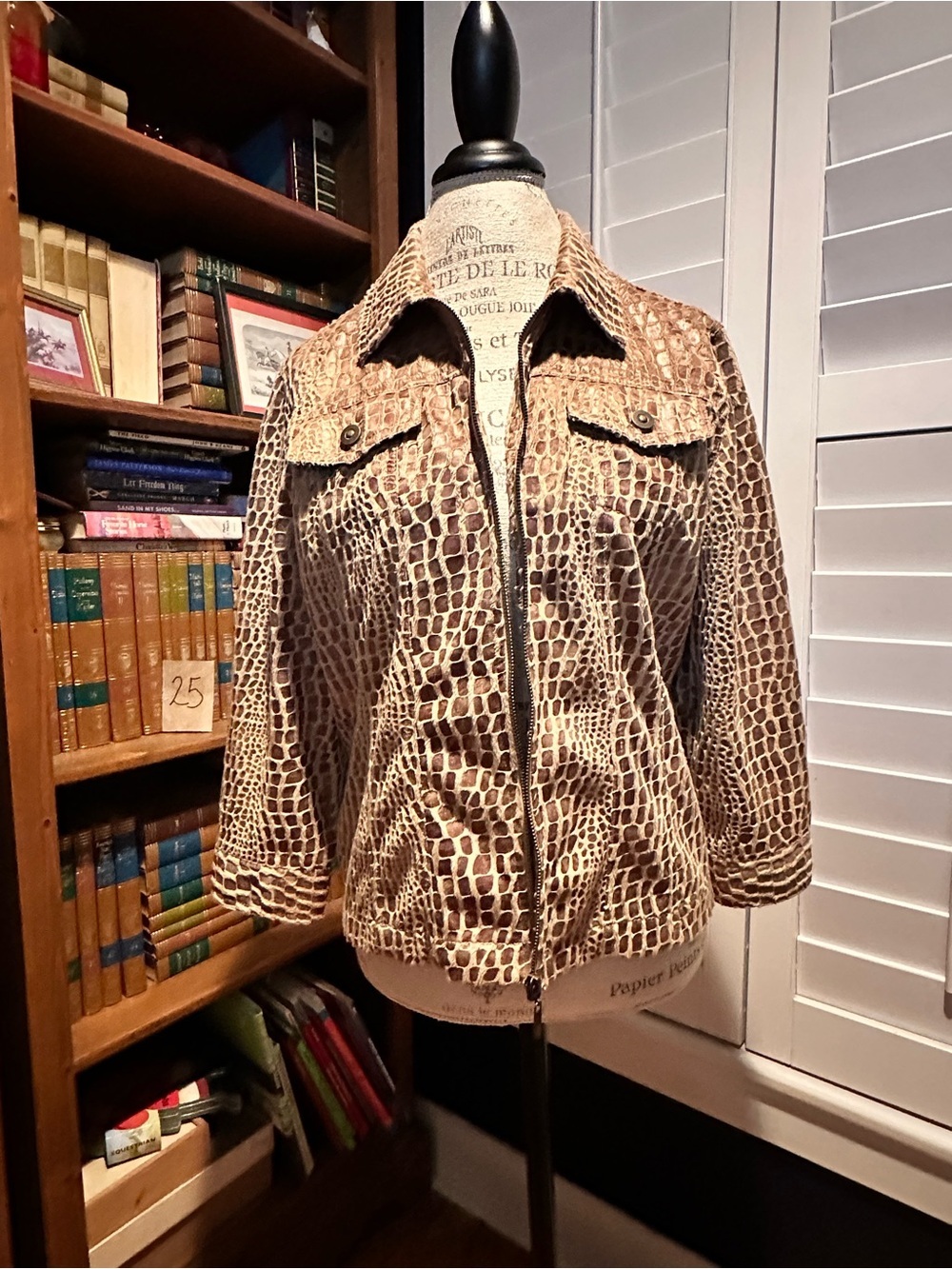 Ruby Rd. Crocodile-Print Zip Front Utility Jacket — Brown Tones